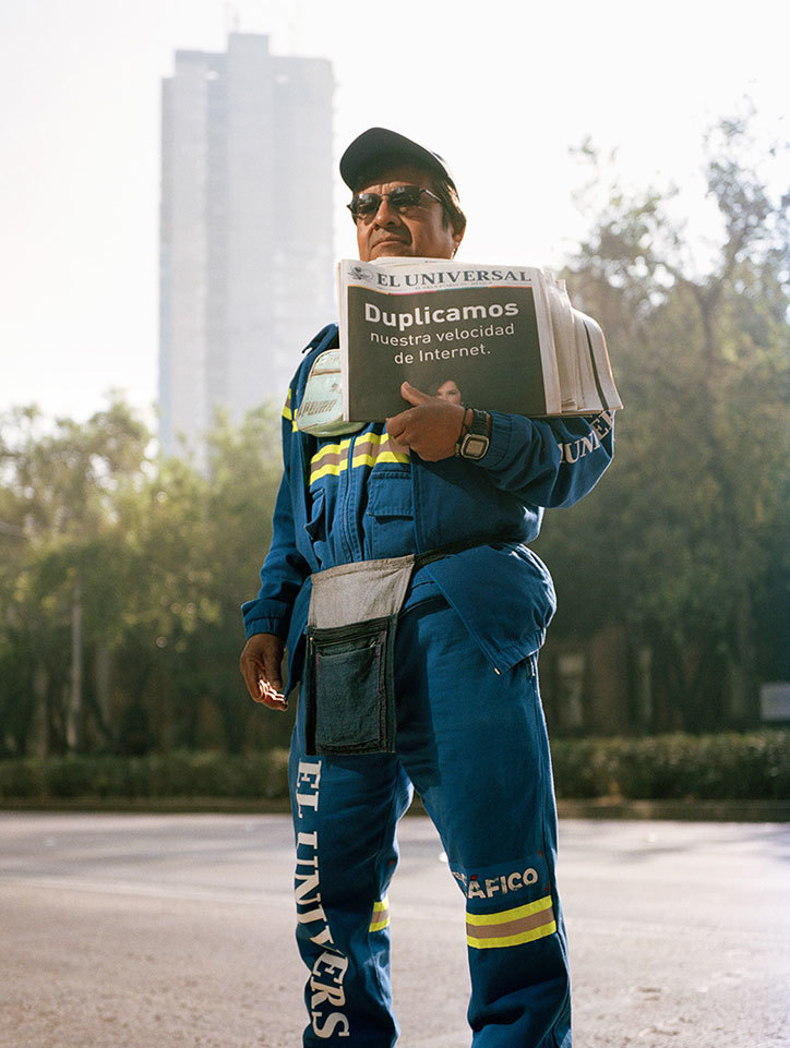 Newspaper vendor in Mexico City